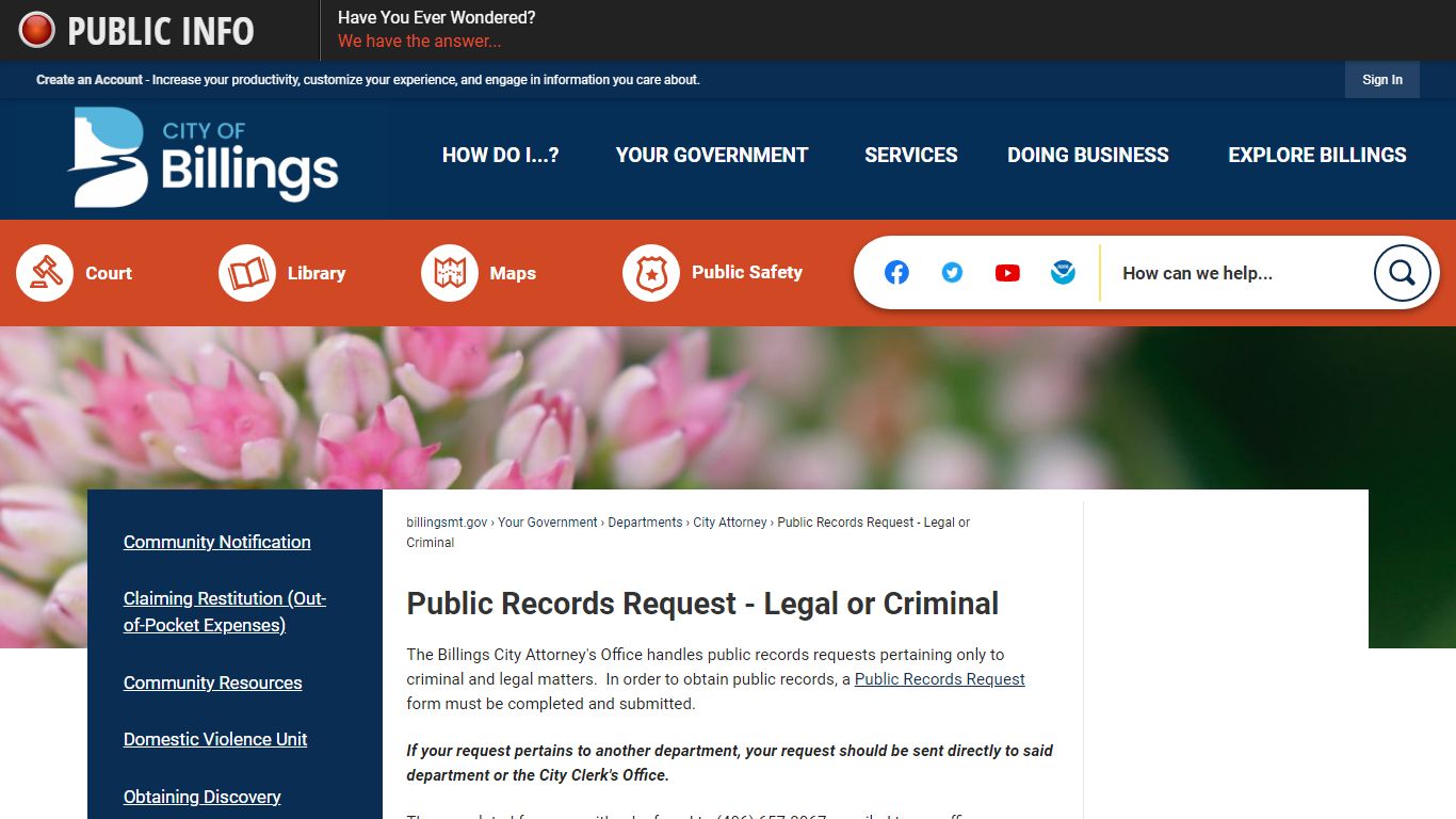Public Records Request | City of Billings, MT - Official ...